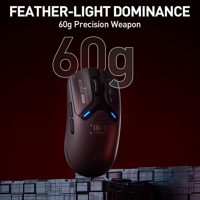 inphic IN10P Superlight Wireless Gaming Mouse, 60g, 8K Polling Rate, 26,000 DPI, Tri-Mode, PAW3395 Sensor, Fully Programmable - Image 4